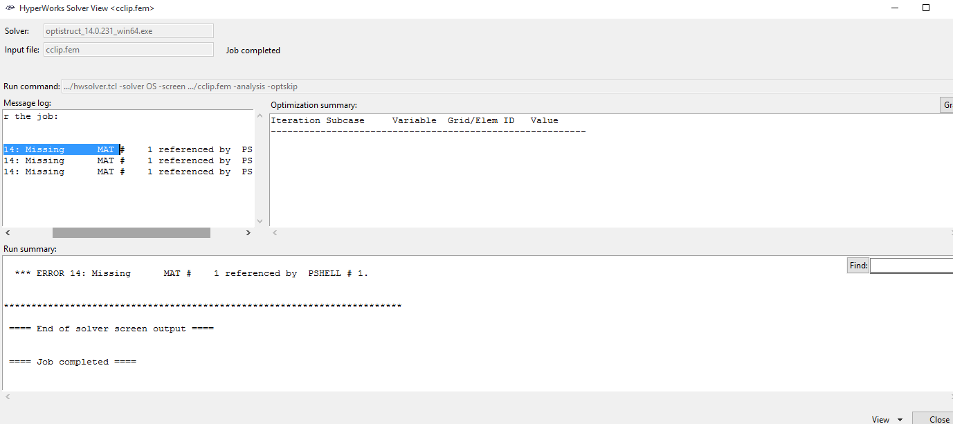 ERROR 14MISSING MAT 1 REFERENCED BY PSHELL OptiStruct Altair Products Altair Community