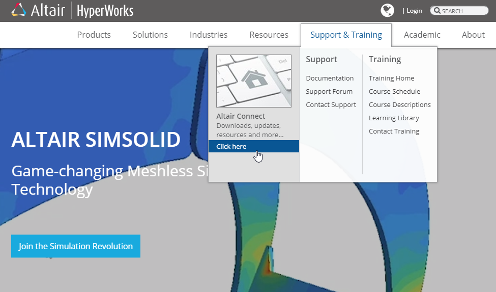 Altair HyperWorks website Support and Training